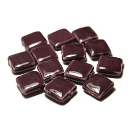 5pc - Perles Céramique Porcelaine Carrés 16-18mm Violet Prune - 8741140017092 