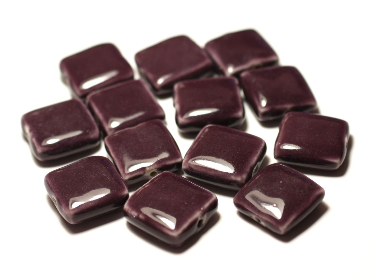 5pc - Perles Céramique Porcelaine Carrés 16-18mm Violet Prune - 8741140017092 