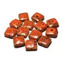 5pc - Perles Céramique Porcelaine Carrés 16-18mm Orange tacheté - 8741140017108 