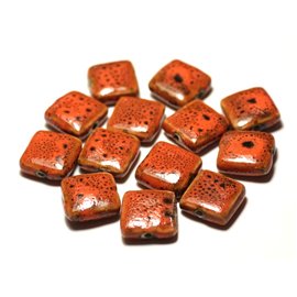 5pc - Ceramic Porcelain Beads Square 16-18mm Speckled Orange - 8741140017108 