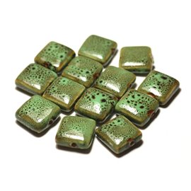 5pc - Ceramic Porcelain Beads 16-18mm Squares Apple Green Speckled - 8741140017122 
