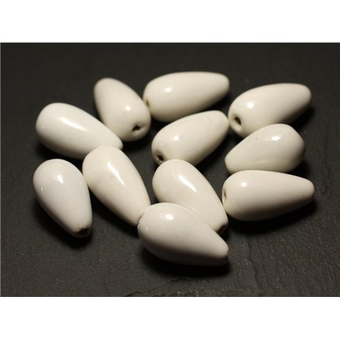 6pc - Perles Céramique Porcelaine Gouttes 20mm Blanc - 8741140017139 