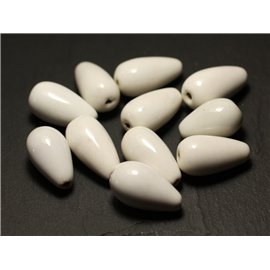 6pc - Ceramic Porcelain Beads Drops 20mm White - 8741140017139 