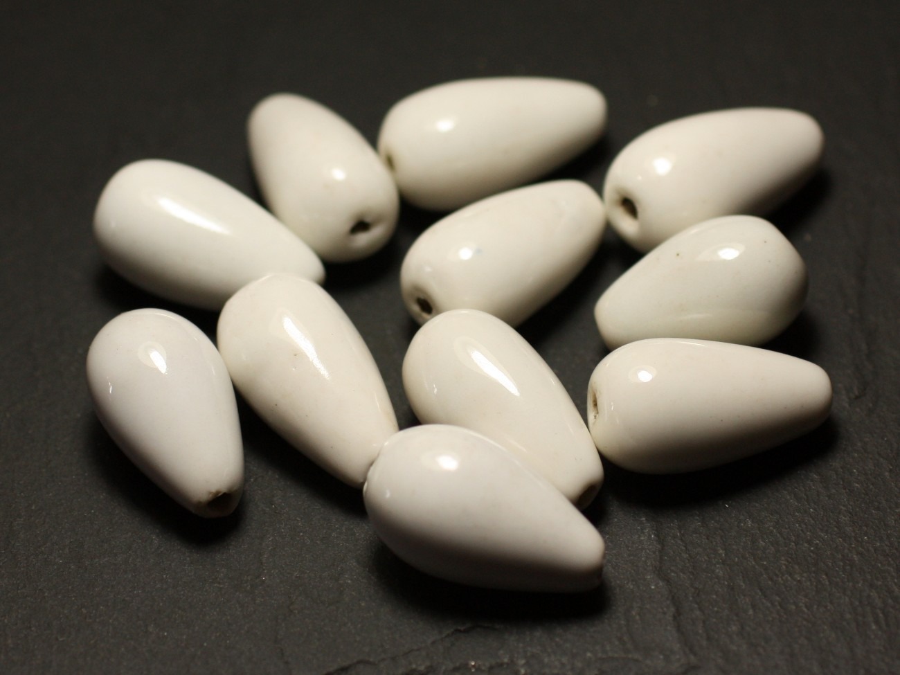 6pc - Perles Céramique Porcelaine Gouttes 20mm Blanc - 8741140017139 