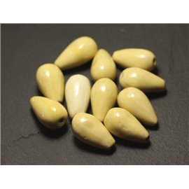 6pc - Porcelain Ceramic Beads Drops 21mm Light Yellow Pastel - 8741140017146 