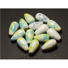 6pc - Porcelain Ceramic Beads Drops 21mm White Turquoise Blue Yellow - 8741140017191 