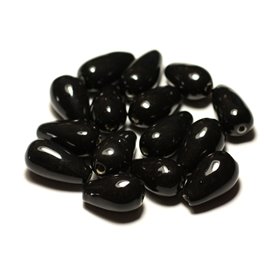 6pc - Ceramic Porcelain Beads Drops 21mm Black - 8741140017221 