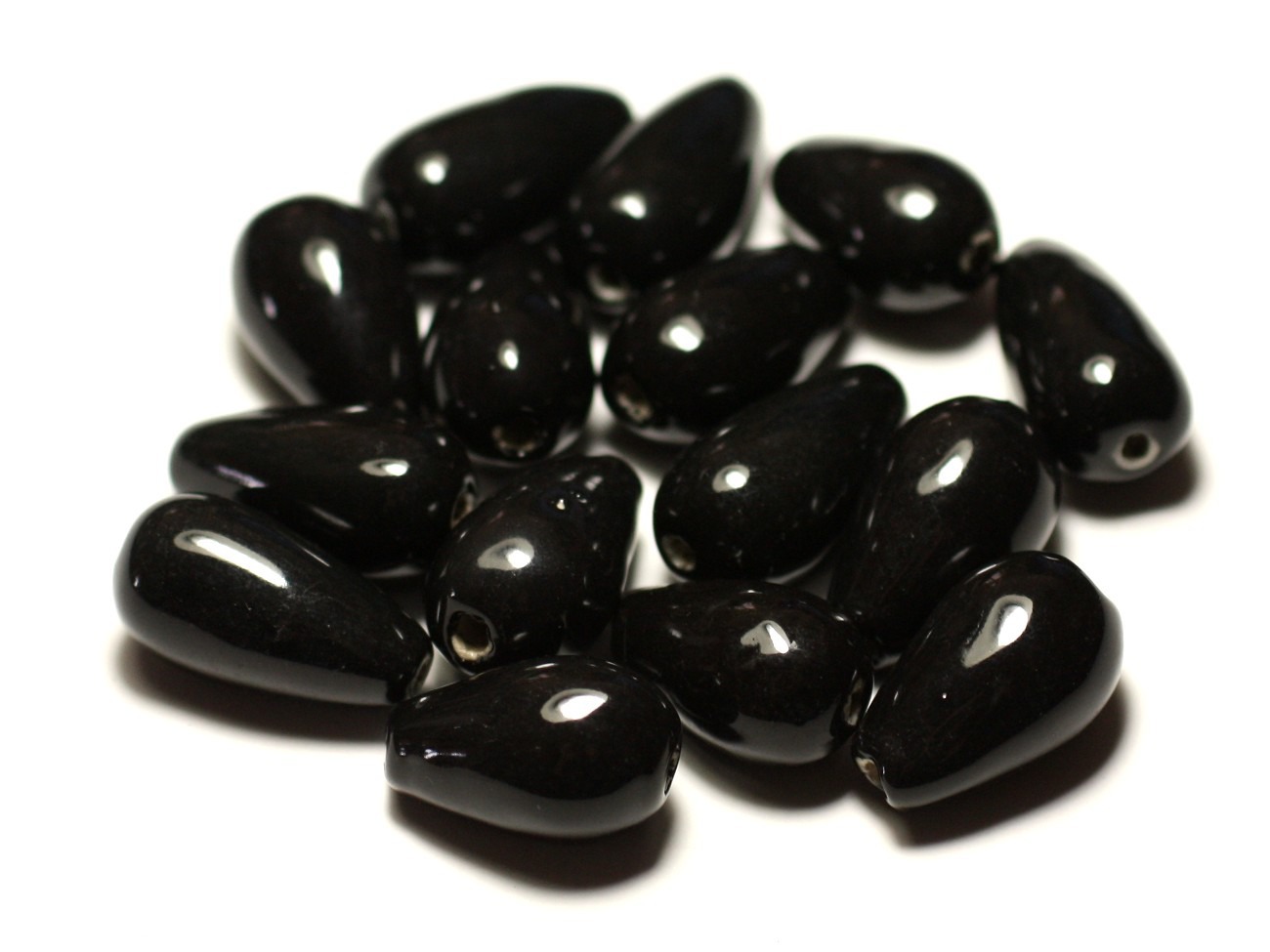 6pc - Perles Céramique Porcelaine Gouttes 21mm Noir - 8741140017221 