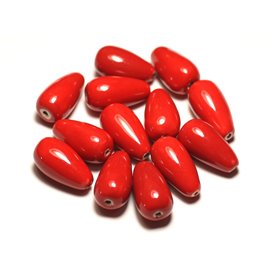 6pc - Ceramic Porcelain Beads Drops 21mm Bright Red - 8741140017238 