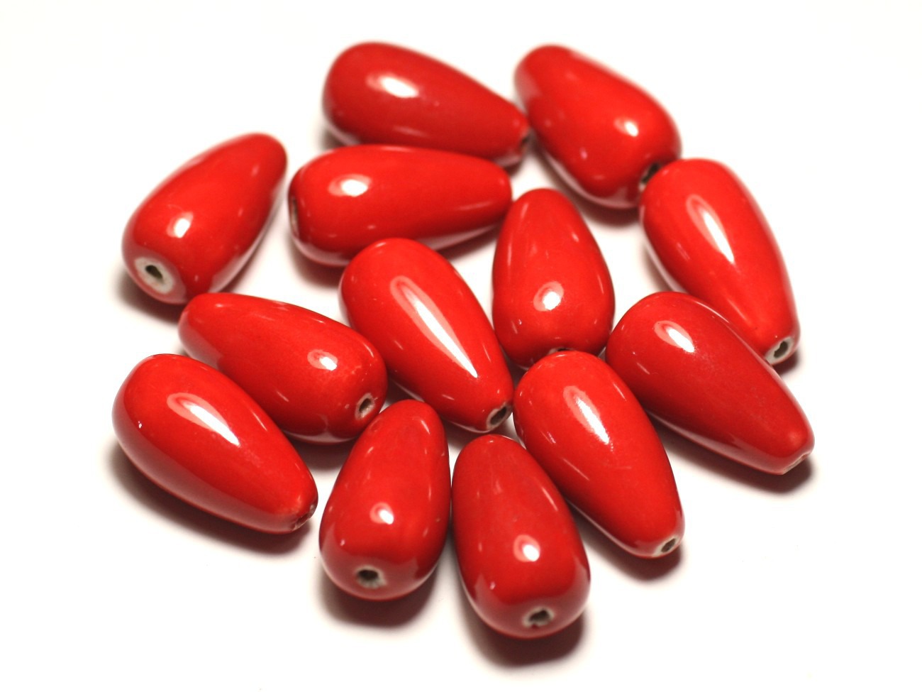 6pc - Perles Céramique Porcelaine Gouttes 21mm Rouge vif - 8741140017238 