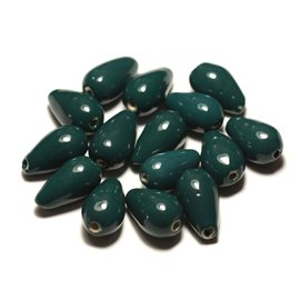 6pc - Ceramic Porcelain Beads Drops 21mm Blue Peacock Green Duck Petrol - 8741140017245 