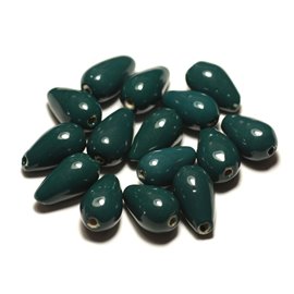 6pc - Perline in ceramica porcellana 21mm Gocce Blue Peacock Green Duck Petrol - 8741140017245 