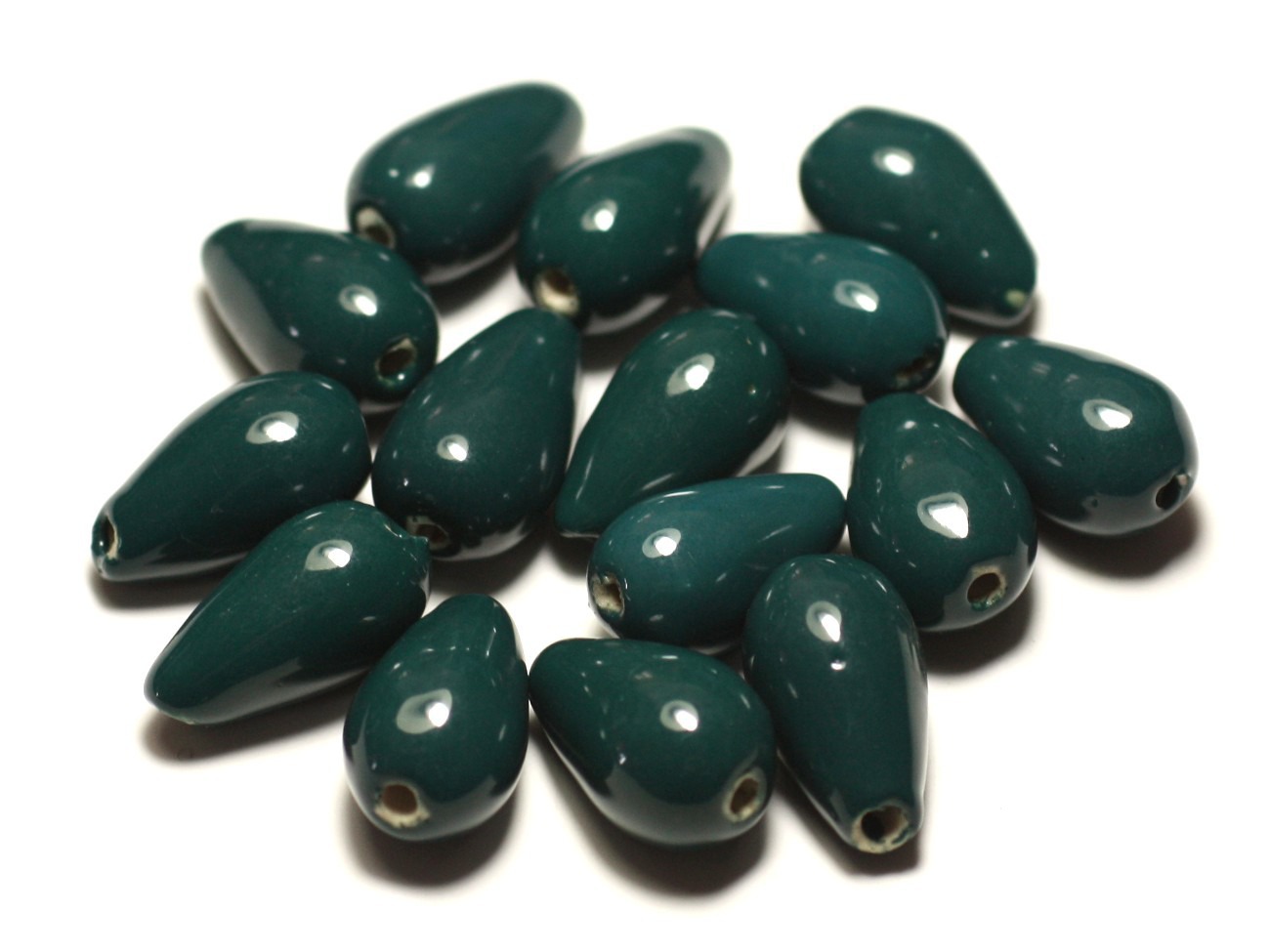 6pc - Perles Céramique Porcelaine Gouttes 21mm Bleu Vert Paon Canard Pétrole  - 8741140017245 