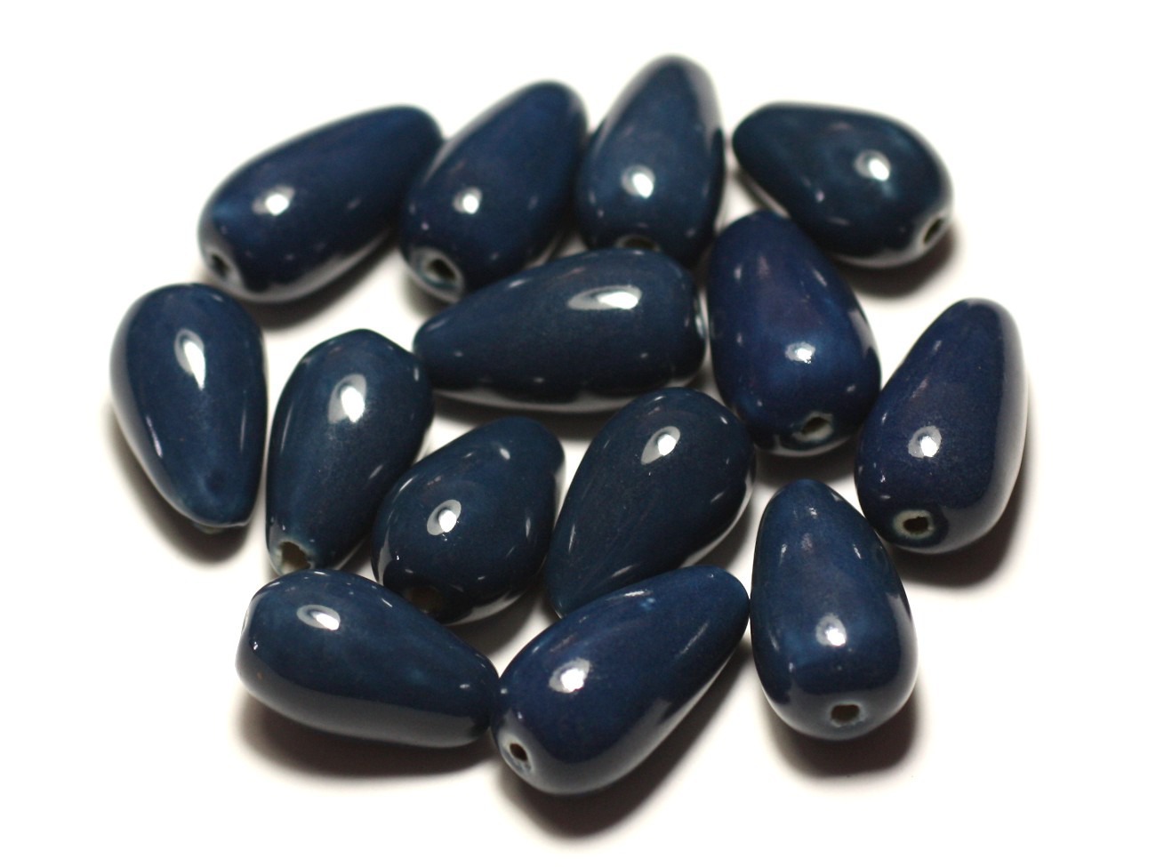6pc - Perles Céramique Porcelaine Gouttes 21mm Bleu Marine Pétrole  - 8741140017252 