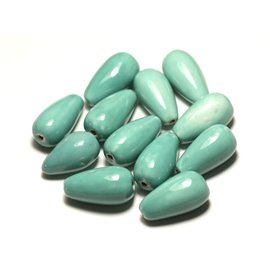 6pc - Ceramic Porcelain Beads 21mm Drops Light Green Pastel Turquoise - 8741140017269 