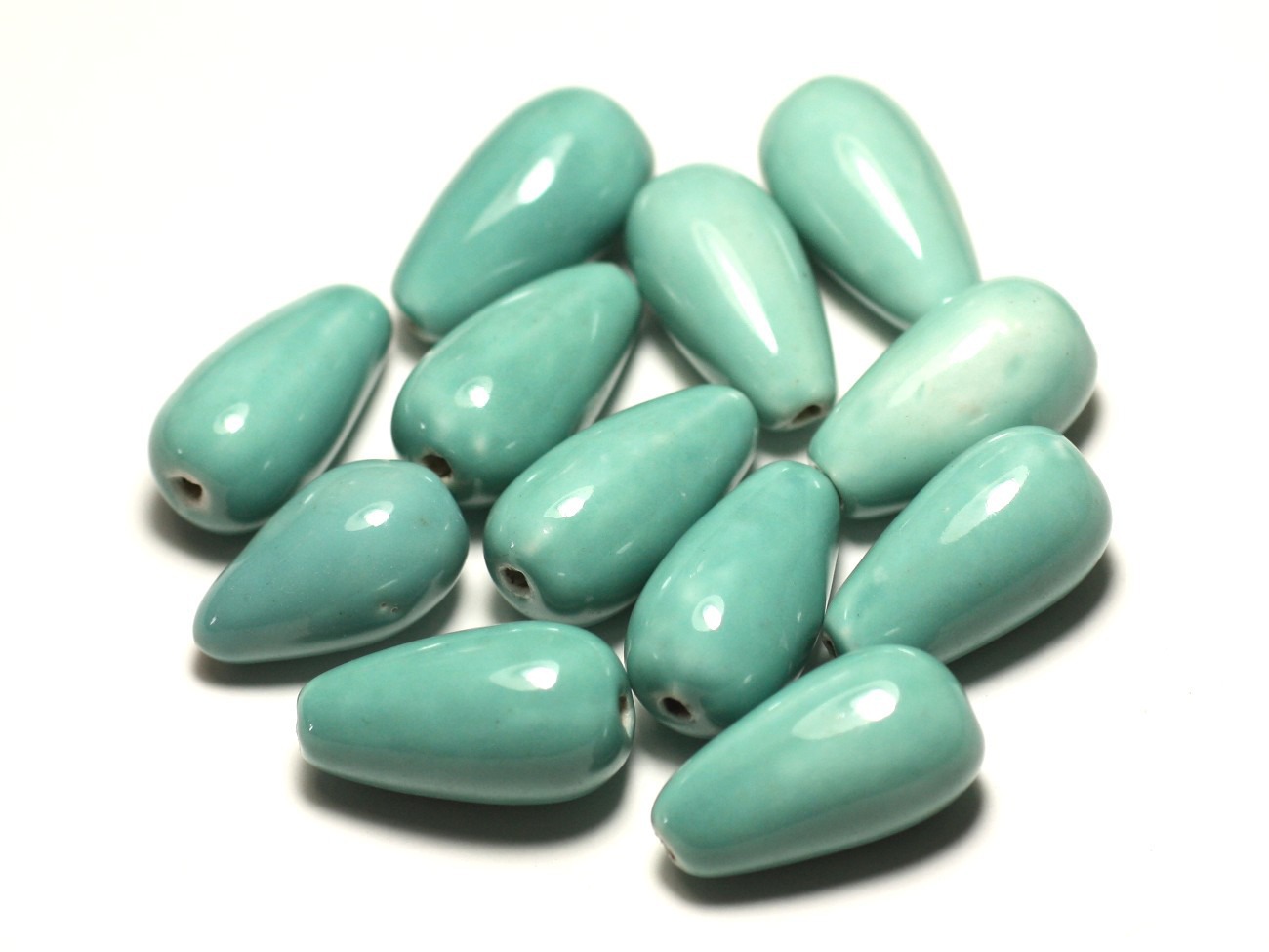 6pc - Perles Céramique Porcelaine Gouttes 21mm Vert clair Turquoise Pastel - 8741140017269 