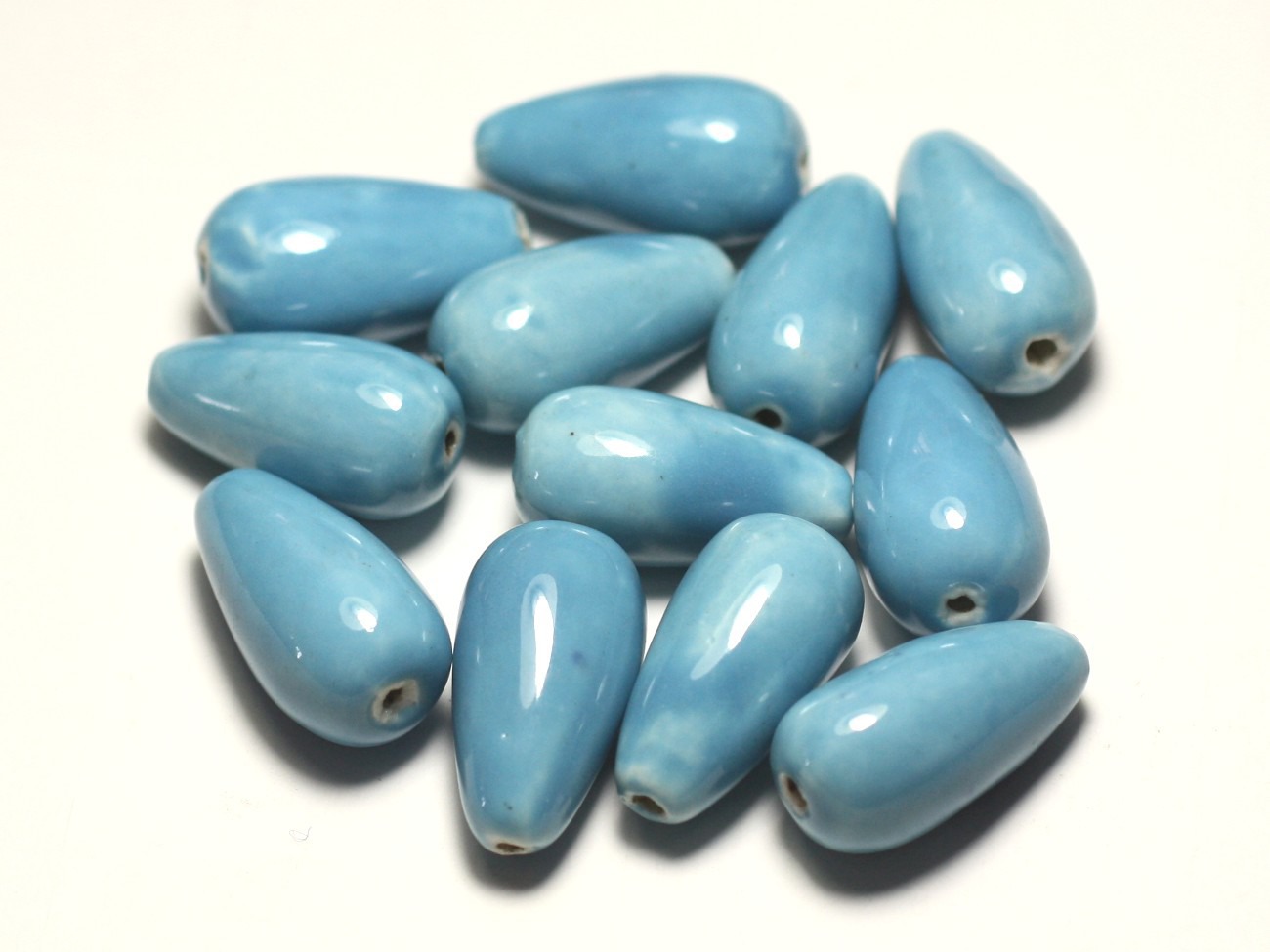6pc - Perles Céramique Porcelaine Gouttes 21mm Bleu Ciel - 8741140017276 