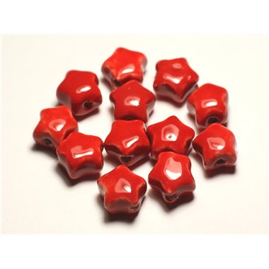 6pc - Perles Céramique Porcelaine Etoiles 16mm Rouge vif - 8741140017313 