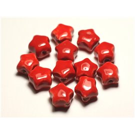 6pc - Perline in ceramica con stella in porcellana 16 mm rosso brillante - 8741140017313 