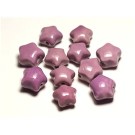 6pc - Ceramic Porcelain Beads Stars 16mm Pink Mauve - 8741140017344 