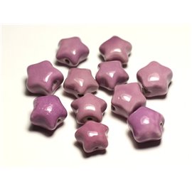 6st - Keramiek Porselein Kralen Sterren 16mm Roze Mauve - 8741140017344 