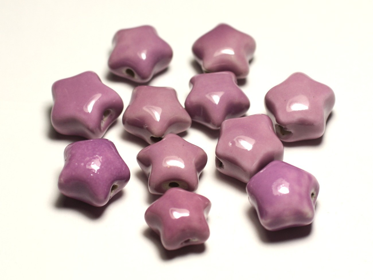 6pc - Perles Céramique Porcelaine Etoiles 16mm Rose Mauve - 8741140017344 