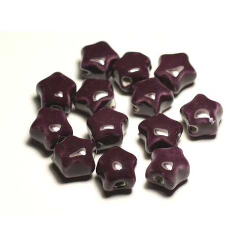 4pc - Perles Céramique Porcelaine Etoiles 16mm Violet Prune - 8741140017351
