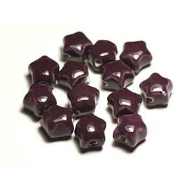 6st - Keramiek Porselein Kralen Sterren 16mm Plum Paars - 8741140017351 