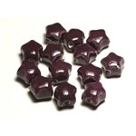 6pc - Perles Céramique Porcelaine Etoiles 16mm Violet Prune - 8741140017351 