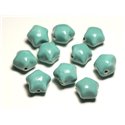 6pc - Perles Céramique Porcelaine Etoiles 16mm Vert clair Turquoise Pastel - 8741140017375 