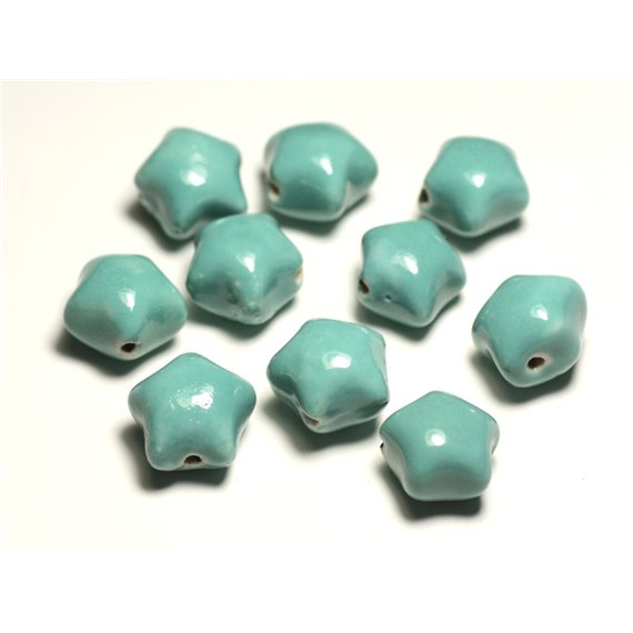 6pc - Perles Céramique Porcelaine Etoiles 16mm Vert clair Turquoise Pastel - 8741140017375 