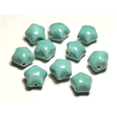 6pc - Perles Céramique Porcelaine Etoiles 16mm Vert clair Turquoise Pastel - 8741140017375 