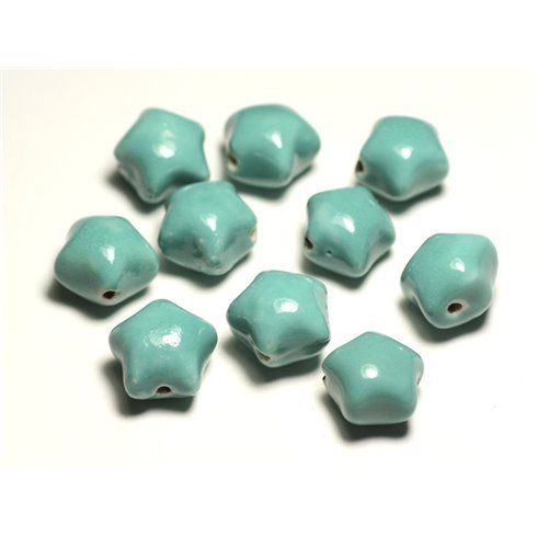 6pc - Perles Céramique Porcelaine Etoiles 16mm Vert clair Turquoise Pastel - 8741140017375 