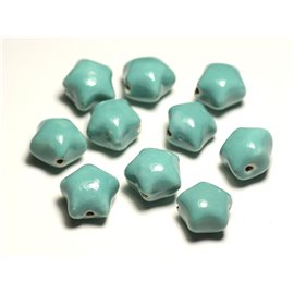 6pc - Ceramic Porcelain Star Beads 16mm Light Green Pastel Turquoise - 8741140017375 