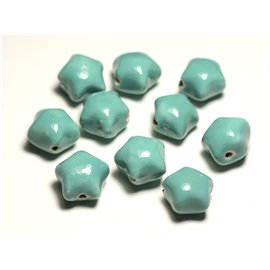 6pc - Perlas Cerámica Porcelana Estrellas 16mm Verde Claro Turquesa Pastel - 8741140017375 