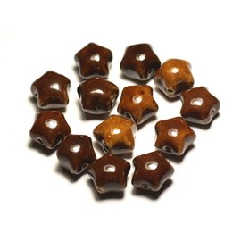 6pc - Ceramic Porcelain Beads Stars 16mm Coffee Brown Ocher - 8741140017382 