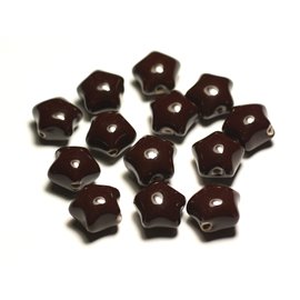 6pc - Ceramic Porcelain Beads Stars 16mm Chocolate Brown - 8741140017399 