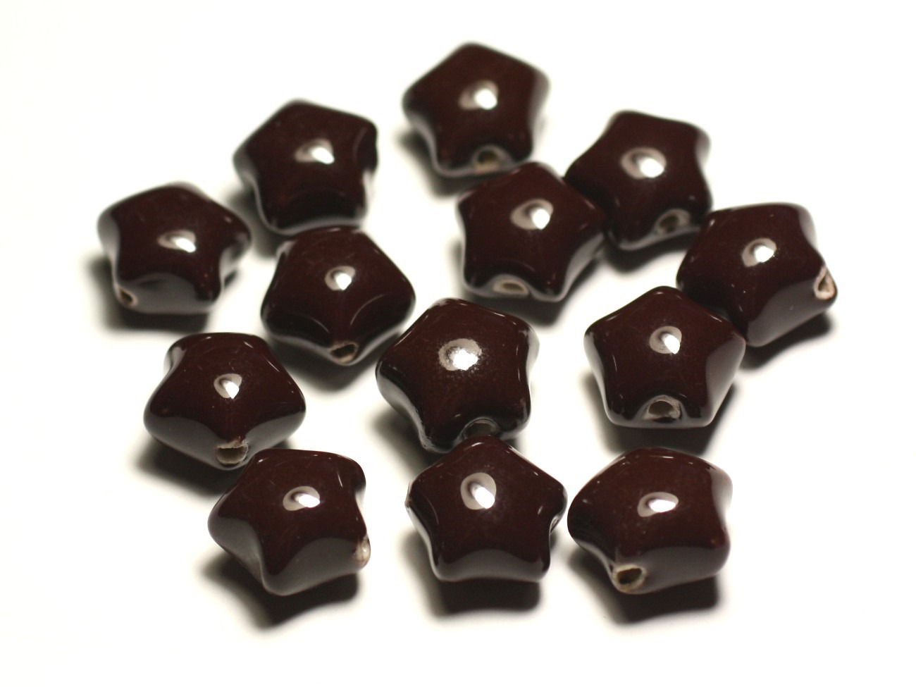 6pc - Perles Céramique Porcelaine Etoiles 16mm Marron Chocolat - 8741140017399 