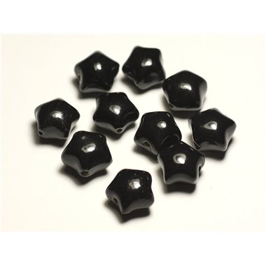 6pc - Perles Céramique Porcelaine Etoiles 16mm Noir - 8741140017405 