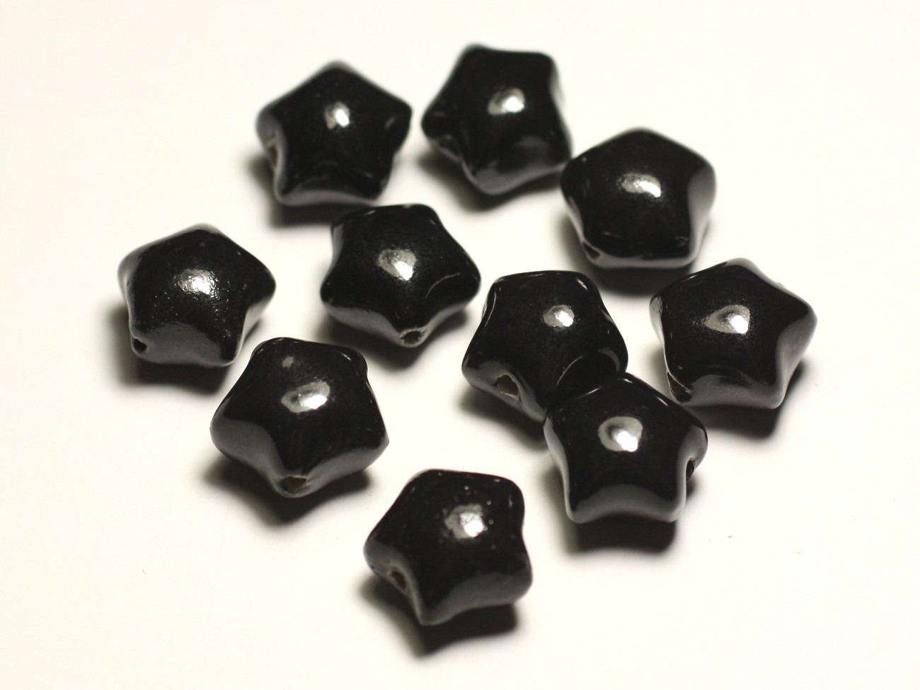 6pc - Perles Céramique Porcelaine Etoiles 16mm Noir - 8741140017405 
