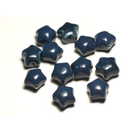 6pc - Ceramic Porcelain Beads Star 16mm Blue Peacock Green Duck Petrol - 8741140017412 