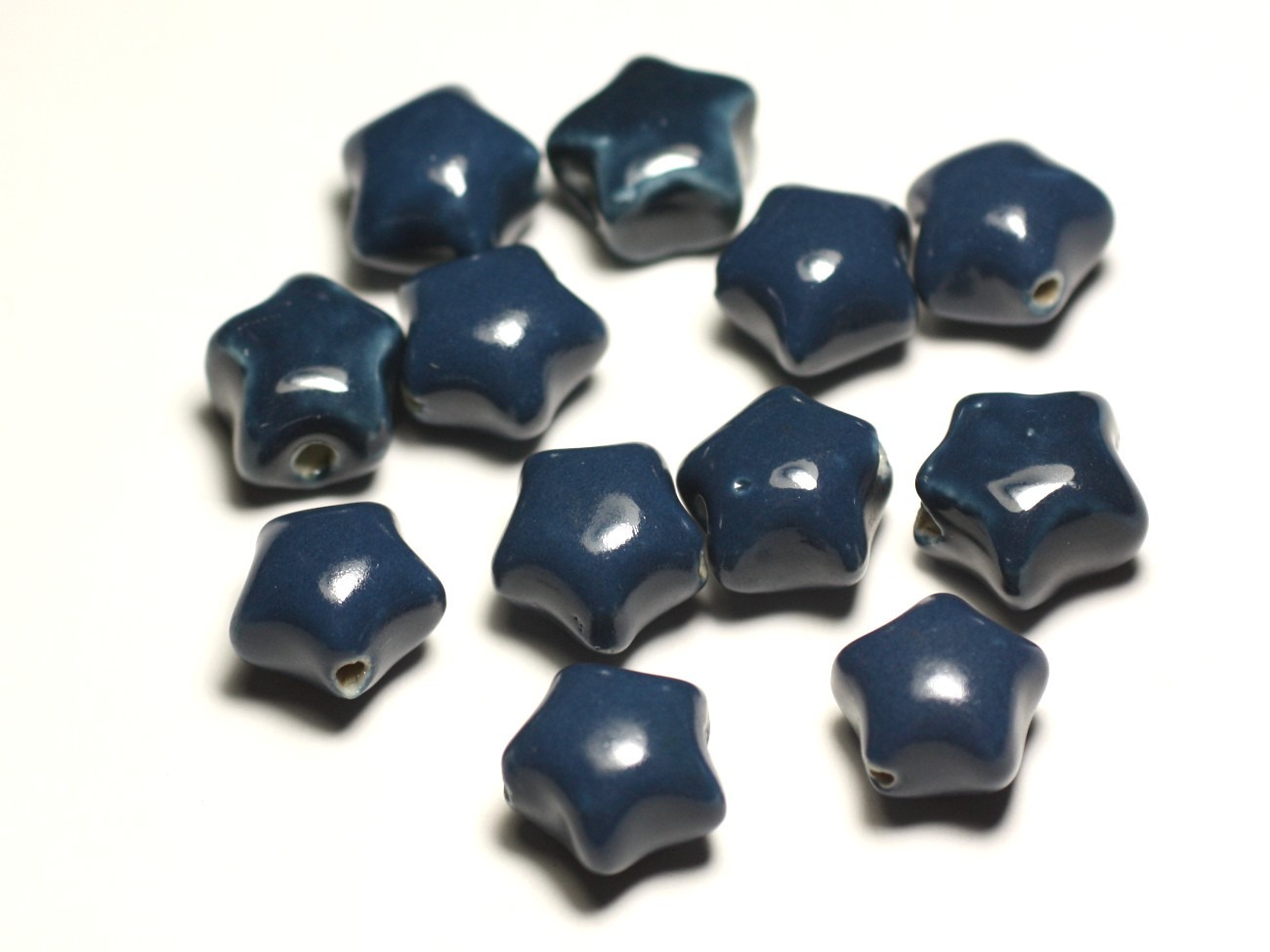 6pc - Perles Céramique Porcelaine Etoiles 16mm Bleu Vert Paon Canard Pétrole - 8741140017412 