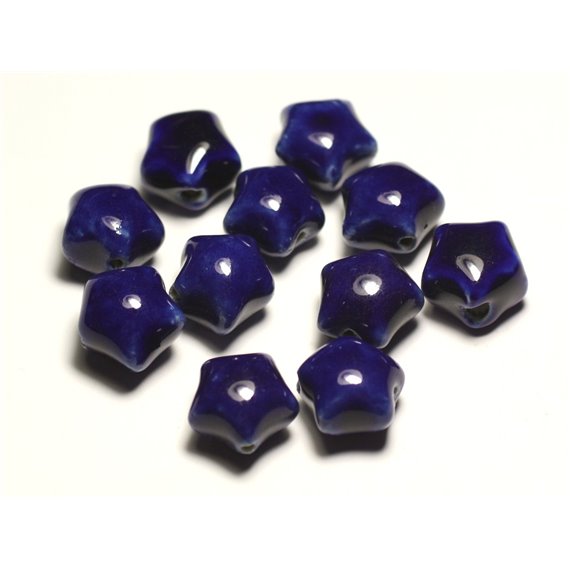 6pc - Perles Céramique Porcelaine Etoiles 16mm Bleu Nuit - 8741140017429 