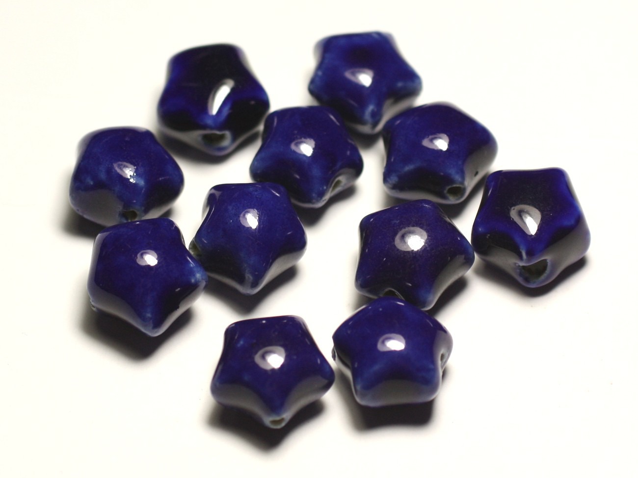 6pc - Perles Céramique Porcelaine Etoiles 16mm Bleu Nuit - 8741140017429 
