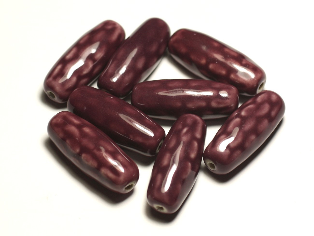 2pc - Perles Céramique Porcelaine Olives Riz Fuseaux 31mm Violet Prune - 8741140017481 