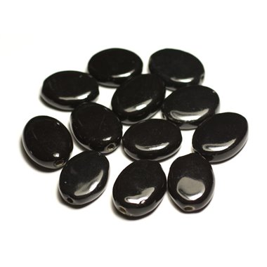 4pc - Perles Céramique Porcelaine Ovales 20-22mm Noir - 8741140017528 