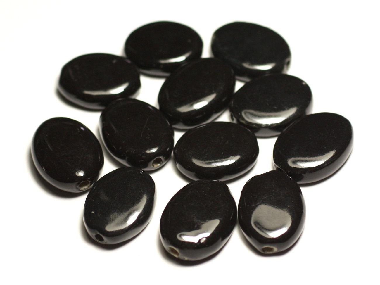 4pc - Perles Céramique Porcelaine Ovales 20-22mm Noir - 8741140017528 