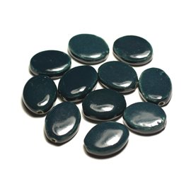 4pc - Perlas de cerámica ovaladas de porcelana 20-22mm Aceite de pavo real verde azul - 8741140017542 