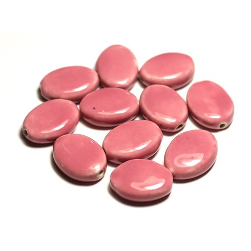 4pc - Perles Céramique Porcelaine Ovales 20-22mm Rose Bonbon Corail Pêche - 8741140017566 