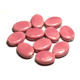 4pc - Perline in ceramica porcellana 20-22 mm ovale rosa caramella corallo pesca - 8741140017566 